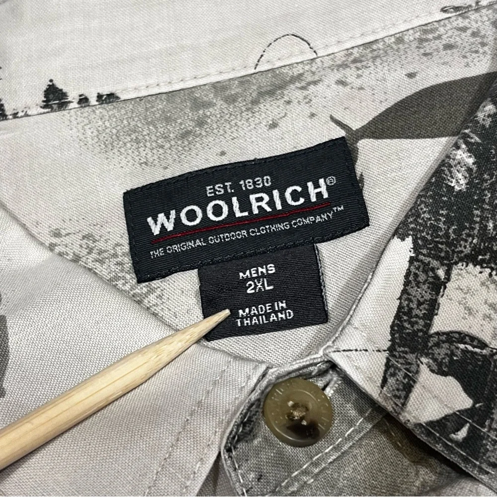 Woolrich Shirt Men's 2XL Taupe Fishing Lures Print Button Up